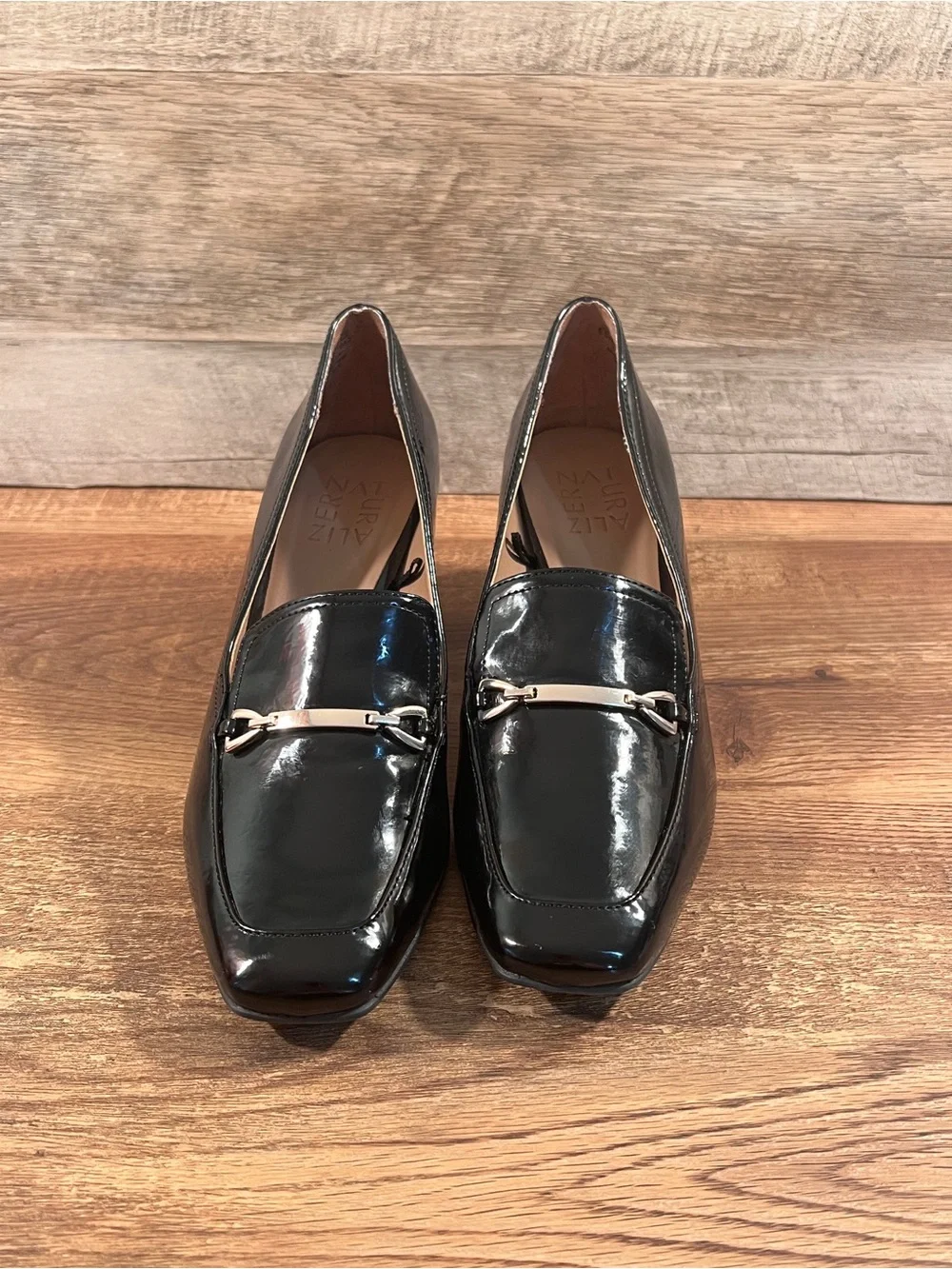 Naturalizer Wynrie Black Patent Leather Heeled Loafer Bit Pumps
